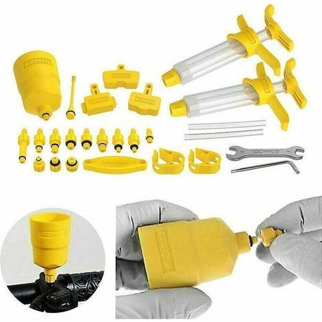 Kit de Purge pour Freins de Bicyclette, Huile Minérale Hydraulique, Compatible avec les séries Shimano, Magura, Tektro, Sram - Outils Professionnels de Réparation Vélo- (1/4)