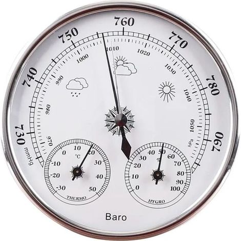 Thermometer-Hygrometer mit 130-mm-Anzeige, Hygrometer und Luftdruckanzeige, Barometer-Thermometer-Hygrometer mit Rahmen (1/4)
