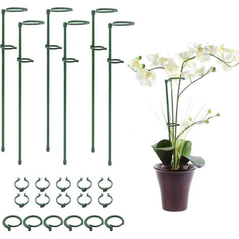 Tuteur de 45 cm avec anneau de retenue, pour tige unique, idéal pour les tomates, orchidées, lys, pivoines, roses et autres fleurs - Lot de 6 (1/5)