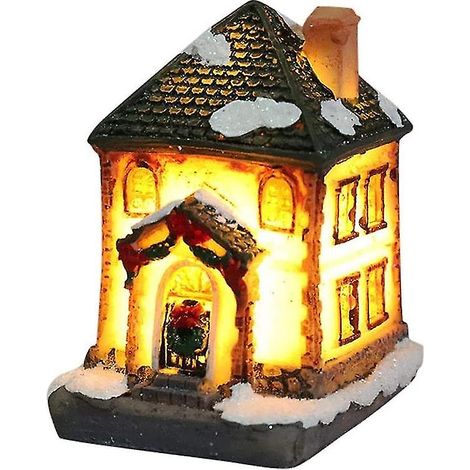 Scène de Noël : maisons de village, décorations de Noël à LED, maison enneigée en résine avec blanc chaud (1/4)