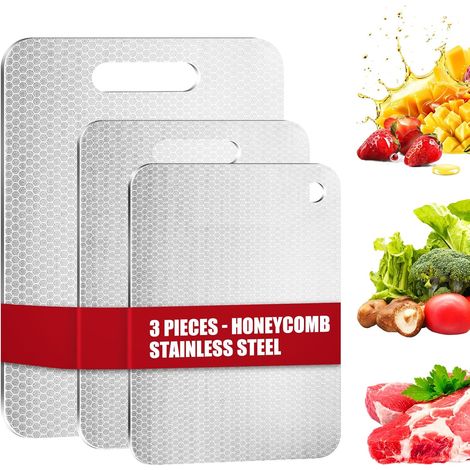 Lot de 3 planches à découper en acier inoxydable double face - Pour la viande, les fruits et les légumes (1/5)