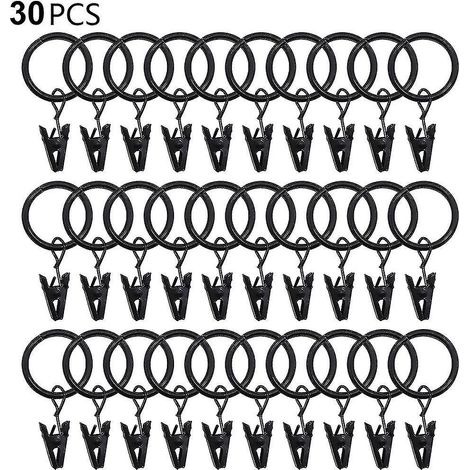 Lot de 30 anneaux de rideaux avec pinces, crochets et pinces à rideaux robustes de haute qualité. (1/5)