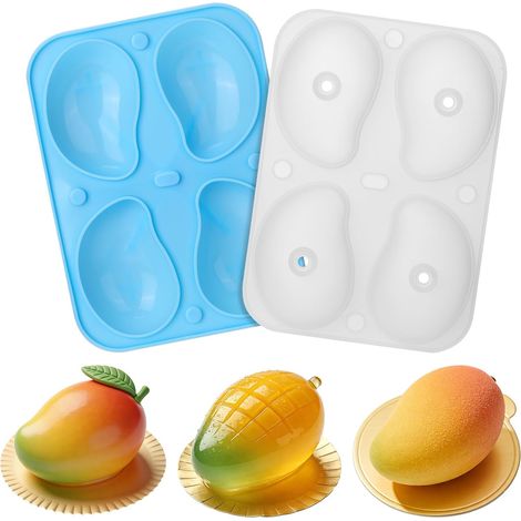 Moule à gâteau 3D en forme de mangue – moules en silicone à 4 cavités pour pudding aux fruits en forme de mangue, convenant à la cuisson de pâtisseries, de crèmes glacées et de mousses, et comme moule (1/5)
