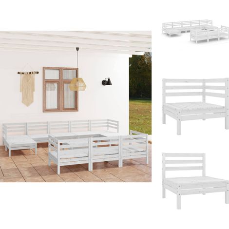 Gartenmöbel-Sets - Living 11-tlg. Garten-Lounge-Set Weiß Massivholz Kiefer (1/5)