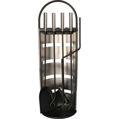 KOTARBAU Serviteur de cheminée 5 pièces en acier inoxydable avec manche argenté Noir (1/5)