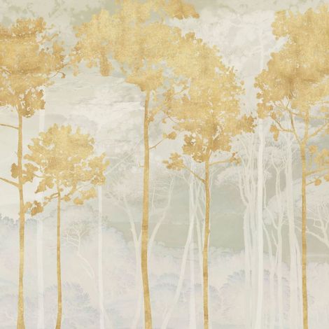 papier peint panoramique forêt jaune et gris - Komar (1/4)