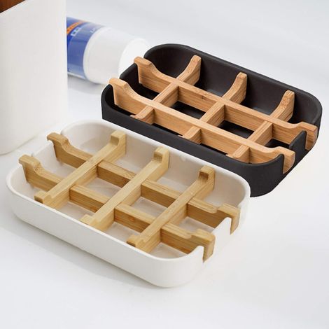 Porte-savon En Bambou - Bac À Égouttage Pour Savon Solide - Usage Salle De Bain Douche Cuisine - 2 Pièces (1/5)