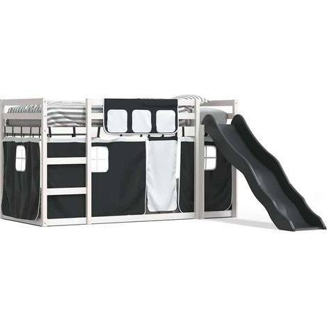 Maison Exclusive - Letto a Castello con Scivolo e Tende Bianco e Nero 80x200 cm