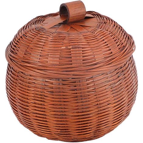 Boîte de rangement ronde en rotin, panier citrouille tressé à la main, résistant, pour la table à manger, les collations et le petit-déjeuner en famille. Organisateur de cuisine.-M