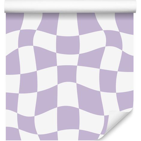 Papier peint à damier décontracté blanc et lavande 50x1000 cm (1/5)