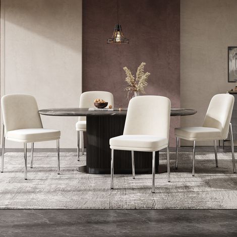 MEUBLIV Lotto di 2 sedie da sala da pranzo 42,5x53x82 cm beige – velluto, metallo (1/5)