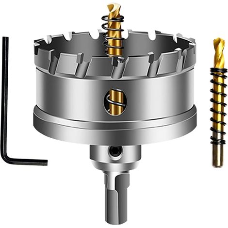 Sierra de corona de carburo de tungsteno de 60 mm, broca de corona TCT con 2 brocas piloto con revestimiento de titanio para acero inoxidable, chapa y metal.