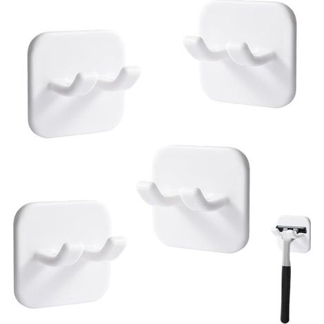 4-teiliger Rasiererhalter für Dusche und WC – selbstklebend, wasserdicht und ohne Bohren. Ideal für Bad, Küche, WC und Büro.