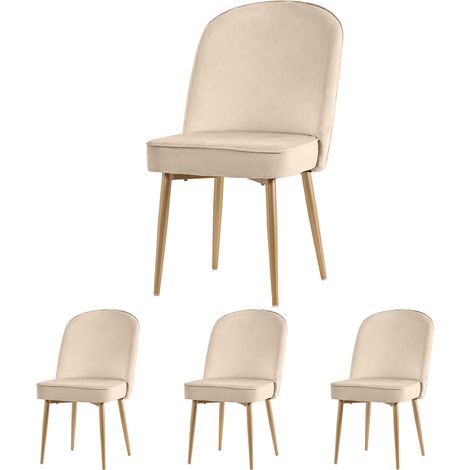 Set di 4 sedie da pranzo, sedie moderne e confortevoli per cucina, soggiorno e ufficio, rivestimento in velluto e gambe in metallo dorato, Beige (1/5)