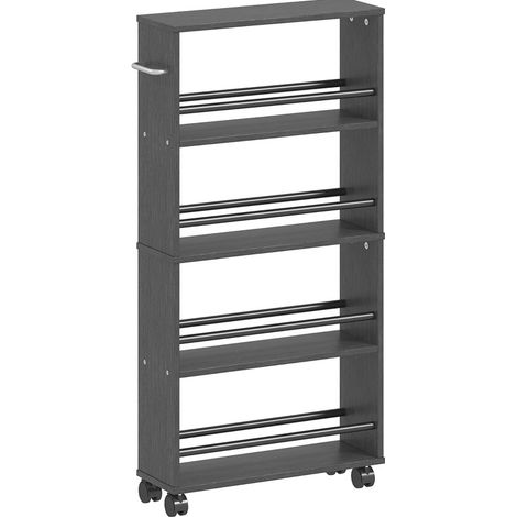 Étagère de rangement étroite sur roulettes, 4 niveaux, 45 x 15 x 91 cm, noire (1/5)
