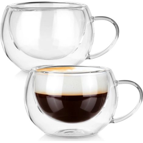 Bicchieri a doppia parete per caffè e tè, 280 ml, set da 2