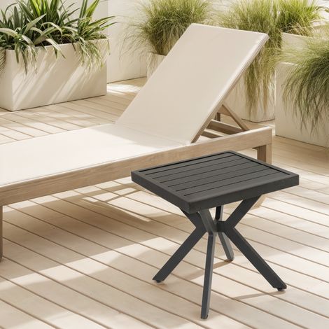 DESMIU Table d'appoint carrée d'extérieur en aluminium, 1 espace ouvert, pour jardin, patio et balcon, marron foncé, 45 × 45 × 47 cm (1/5)