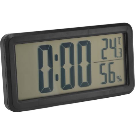 Réveil numérique portable noir avec affichage de la température et de l'humidité, à fixer au mur ou sur un bureau. Idéal pour les chambres d'étudiants et les bureaux. (1/5)