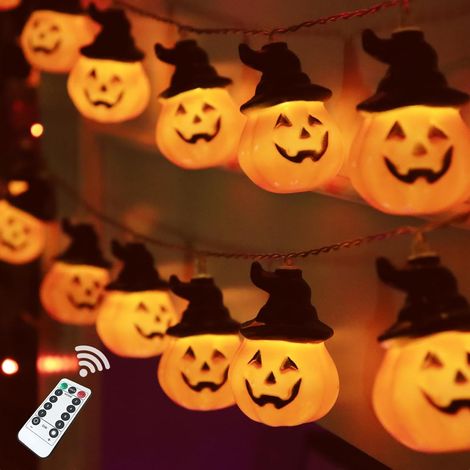 Luces De Cadena Calabaza Halloween - 30 Led 3D Impermeables Con Sombrero De Bruja - 450 Cm - 8 Modos - Temporizador - Alimentación Por Pilas (1/5)