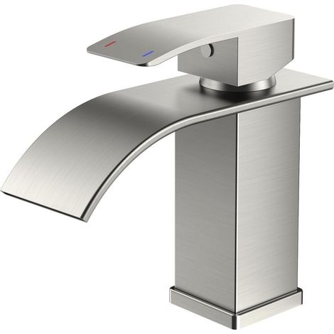 Waschtischarmatur Einhandmischer Wasserfall Auslaufhöhe 80mm Edelstahl (1/5)