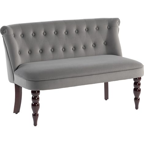 Velvet 2 Seater Sofa, Button Tufted Wingback Loveseat with Rubber Wood Legs for Living Room, Bedroom, Charcoal Grey (1/5)