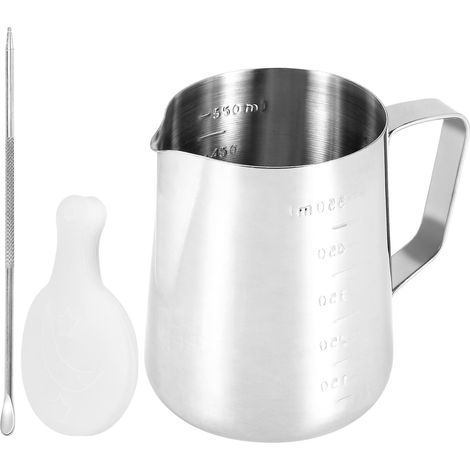 Pot à lait effervescent de 590 ml avec doseur, idéal pour le café, le cappuccino et le latte art. Parfait pour les amateurs de café. (1/5)