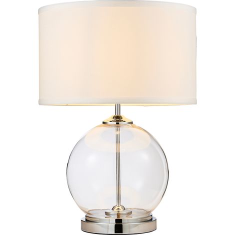 Litecraft Rhonda Table Lamp Large Globe Glass Base With White Shade - Chrome (1/5)
