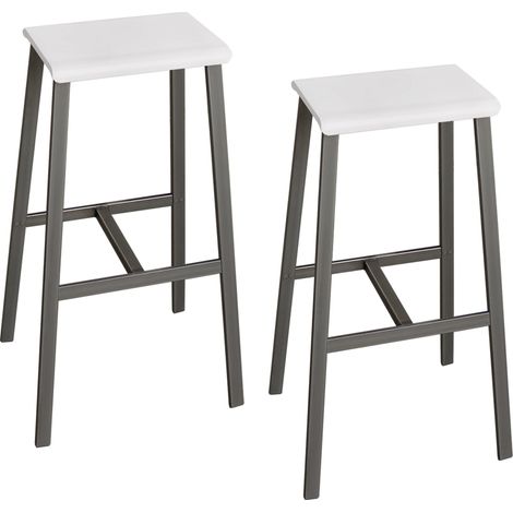 bümö Barhocker Industrial-Look (2er-Set)      Weiß/Rohstahl