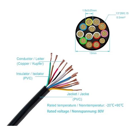 5 m 13 x 0.5 mm² Vehicle Round Cable 12 V 24 V Trailer Cable 13 Wires for Caravan, Truck, Camper or Car Trailer (1/4)
