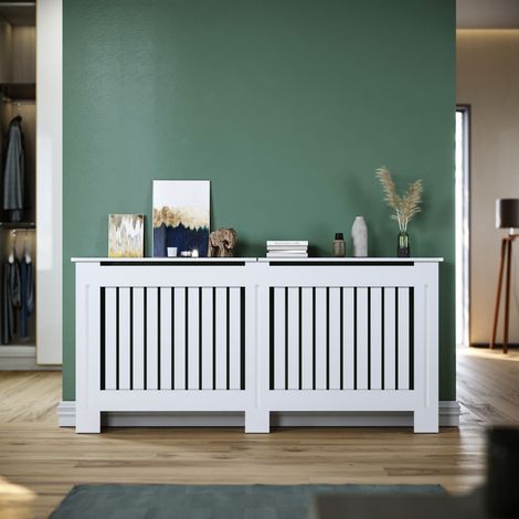 SONNI Heizkörperverkleidungen Heizkörper Abdeckung Weiß Heizkörperverkleidung Holz Vertikale Gitter 172x19x81.5cm (1/5)