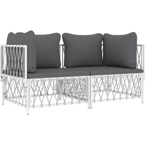 vidaXL 2 Piece Garden Lounge Set with Cushions White Steel (1/5)
