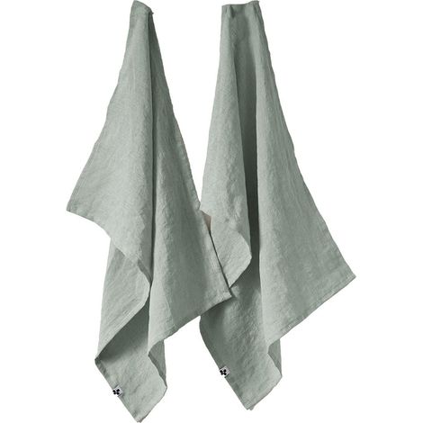 MARGAUX - Lot de 2 Torchons Essuie-vaisselle 50x70cm Lin Lavé Eucalyptus (1/4)