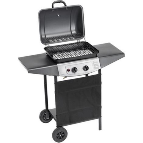 Barbacoa de gas GLP quemador de 2 rampas con piedras de lava y tapa Made in Italy