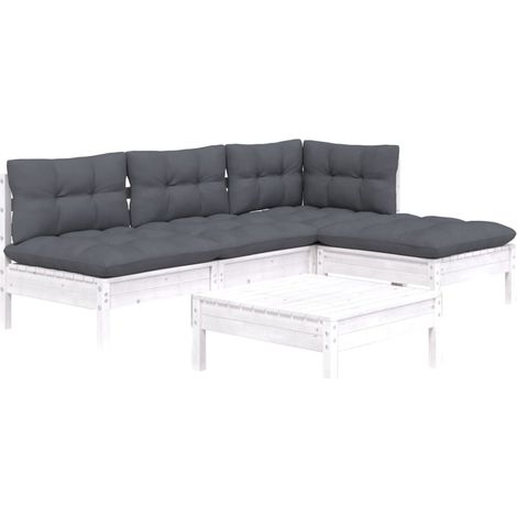 5-tlg. Garten-Lounge-Set mit Kissen Weiß Kiefernholz vidaXL