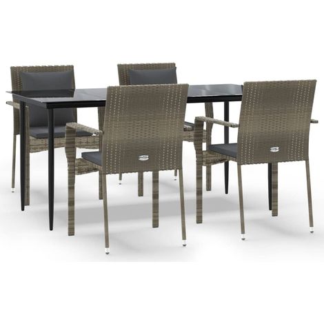 Maison Exclusive - Set da Pranzo Giardino 5pz Nero e Grigio con Cuscini Polyrattan (1/5)