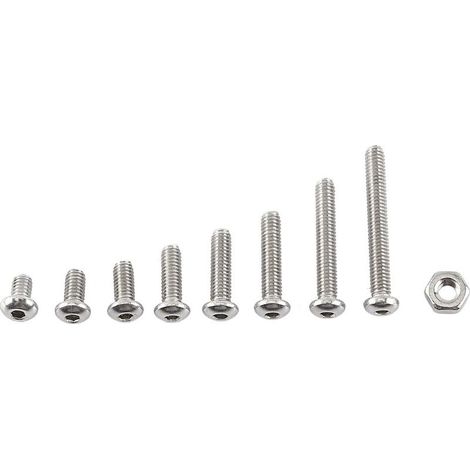 M2.5 Kit de 300pcs Assortiment Vis Boulon Douille Hexagonale Tête Fraisée Plate/Bombée/Cylindrique en Acier Inoxydable A2 avec Ecrous, M2.5 x 4/5/6/8/10/12/16/20mm (Tête Bombée). (1/5)