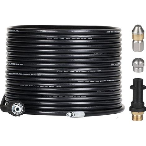 Kit de débouchage de tuyau de 15 m pour nettoyeurs haute pression Kärcher avec buse et buse pivotante, kit professionnel 180 bars avec adaptateur pour accessoires Kärcher K2/K3/K4/K5/K6/K7 - Accessoir (1/5)