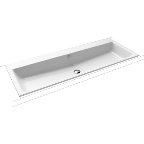 Lavabo encastré Puro avec trop-plein, 1200 x 460 mm, avec trop-plein, demi-tuyau 2 x 1, noir, effet perle