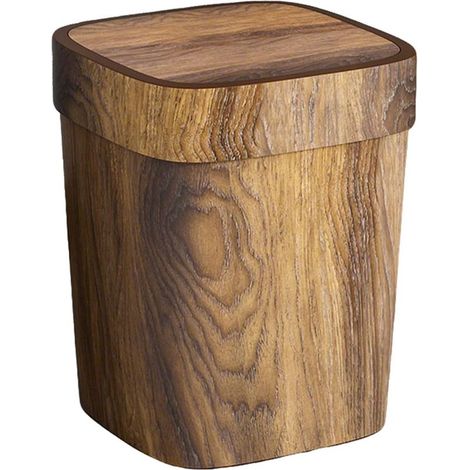 Rechteckiger Badezimmer-Abfalleimer aus Holz, geruchsabweisend, 12 l, mit Klappdeckel (1/5)