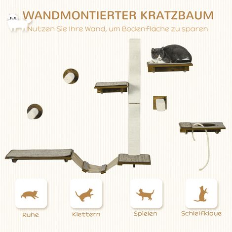 Ensemble d'escalade mural pour chat, 8 modules, support jusqu'à 8 kg, solide, marron et crème (1/4)