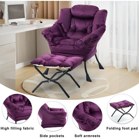 Fauteuil inclinable confortable avec repose-jambes escamotable, poche de rangement latérale, siège compact pour chambre, séjour ou balcon