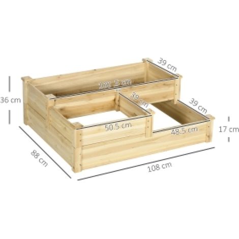 Escalier de plantation 3 niveaux en bois de sapin naturel 108 x 88 x 36 cm, bac sans fond pour plantes à racines variées, déco pour jardin et balcon