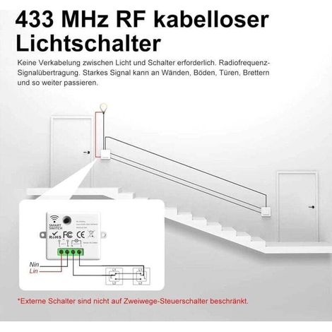 Funkschalter, Schalterset, 433-MHz-Funksender, 2200-W-/10-A-Empfänger, Lichtschalter, HF-Schalter und -Empfänger, Wandschalter