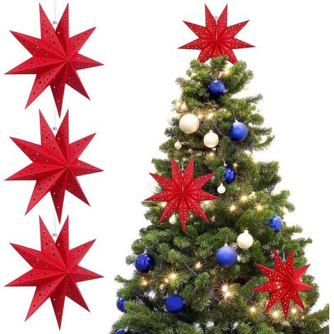 Set mit 3 sternförmigen Weihnachtslampenschirmen aus Papier zum Aufhängen für Laternen und Lampen (1/5)