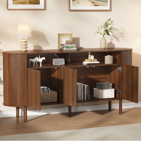 Buffet 160x40x78,5 cm en panneaux de bois brun foncé, avec rangement pour salon FloraGrace (1/5)