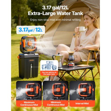 Ventilateur Brumisateur sur Pied 2400 tr/min Ventilateur Brumisateur pour Intérieur, Extérieur, Camping, avec Réservoir Eau 12 L, 4… (1/5)