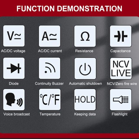 Multimètre numérique portable TOOLTOP, affichage 6000 points, mesure de tension, courant, résistance et capacité AC/DC, identification automatique, mesure RMS vraie, fonction lampe torche. (1/5)