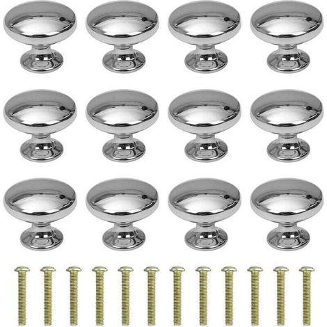 12 poignées rondes (30 mm) pour tiroirs d'armoires et d'étagères, vis incluses, chromées - Crezuo (1/4)