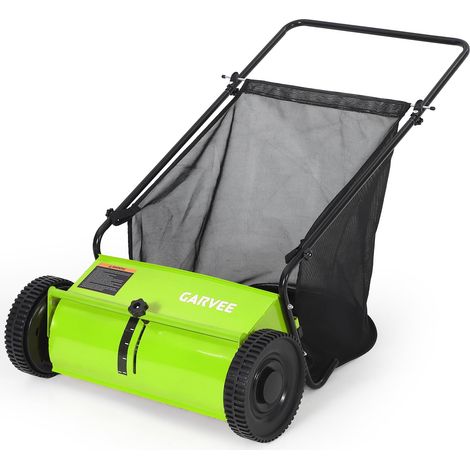 LUNSY - Balayeuse à Gazon Poussée 53 cm Ramasse Feuilles et Herbe, Sac 170 L, Réglage Hauteur Brosses, Châssis Acier(Vert) (1/5)