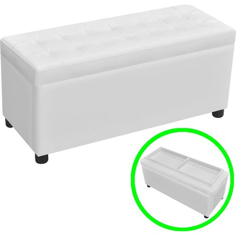 vidaXL Otomana de almacenamiento de cuero artificial blanco (1/5)